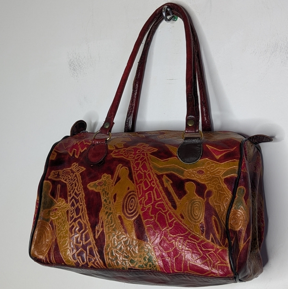Vintage Red Green Giraffe Design Small Handbag - Picture 2 of 11